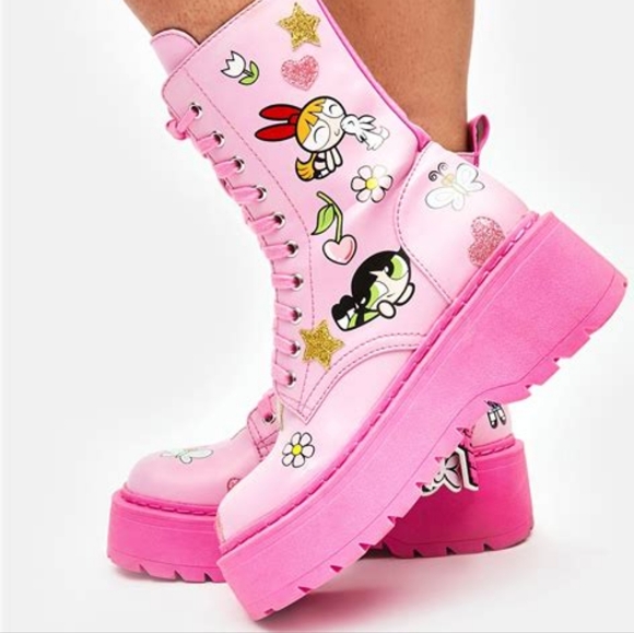 ❤️ Vintage Power Puff Girls Boots Always Sugar & Spice Combat … - Picture 5 of 12